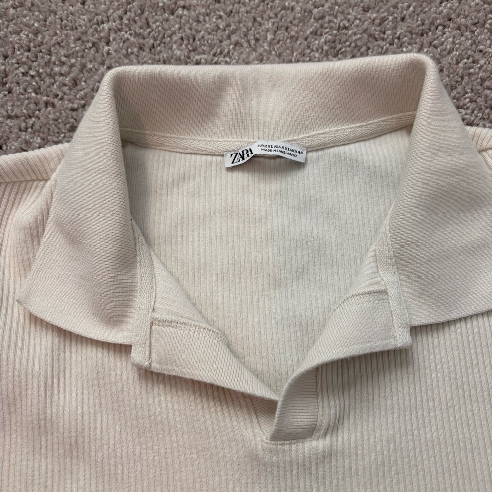 Zara Black and Cream Ribbed Polo Tops - Picture 7 of 11